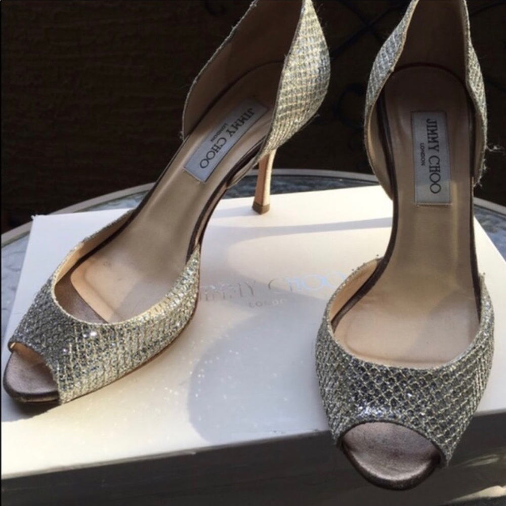 Jimmy Choo glittery silver wedding heels size 7